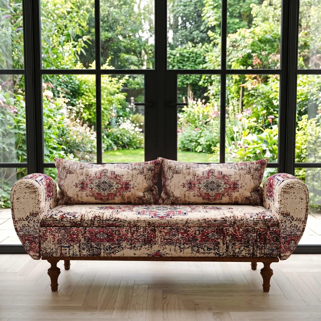 Traditional Oriental Print Storage Sofa With Pillows For Hallway, ST 60-2 | Etsy (Global)