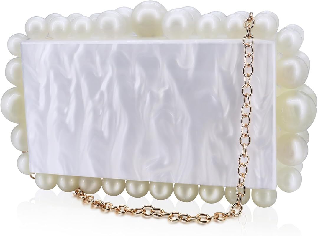 LADIHAB Acrylic Clutch Purses For Women Beaded Pearl Clutch Purse Evening Clutch Acrylic Handbag ... | Amazon (US)