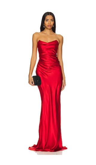 Cowl Bustier Gown in Crimson Red Winter Gown Red Winter Dress Red Winter Formal Dress Winter 2025 | Revolve Clothing (Global)