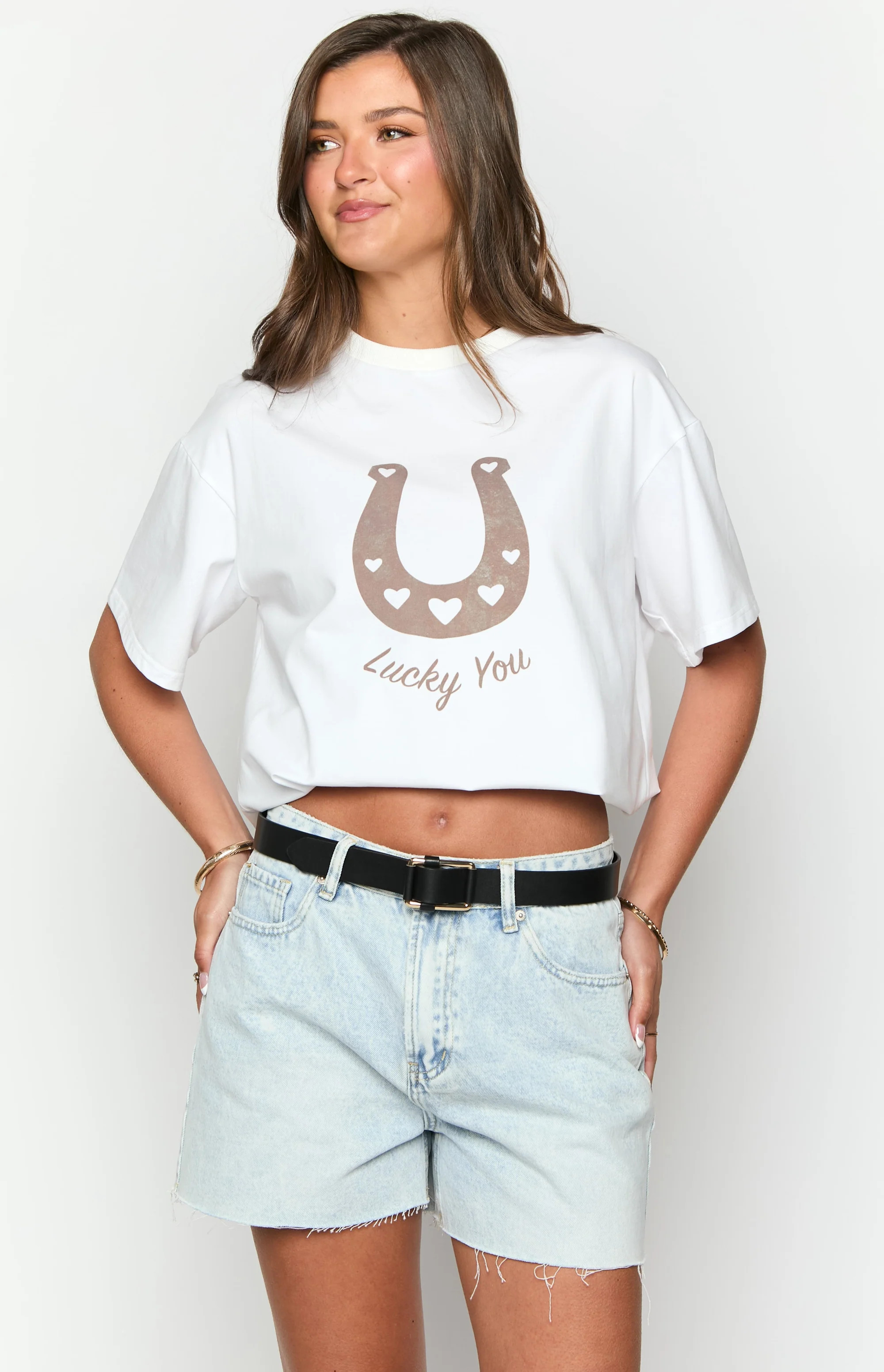 Lucky You White Western Tee | Beginning Boutique (US)
