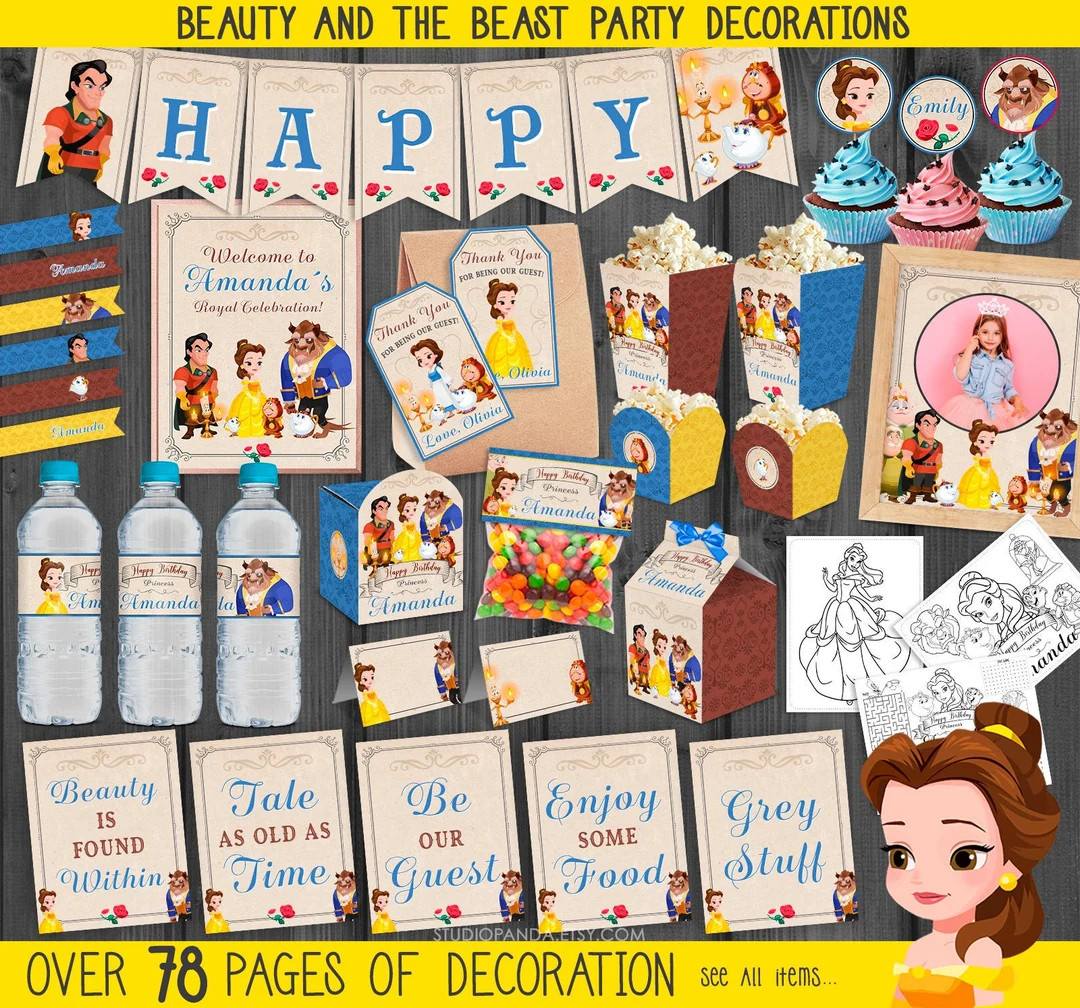 Beauty and the Beast Party Decorations, Personalized, Beauty Package, Beauty Bundle, Princesa Bel... | Etsy (US)