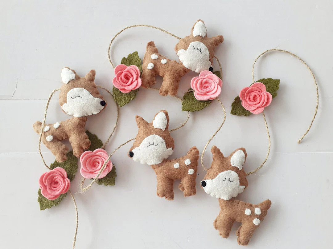 Woodland Garland, Deer and Rose Garland, Wall Hanging, Girls Nursery, Deer, Woodland Nursery, Gir... | Etsy (US)