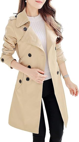 NANJUN Women's Double-Breasted Trench Coat Classic Lapel Overcoat Slim Outerwear Waterproof Coat ... | Amazon (US)
