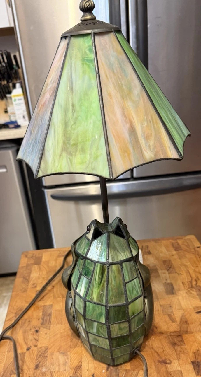 Vintage 21" Stained Glass Frog Umbrella Lamp Art Glass Night Light Accent | eBay US