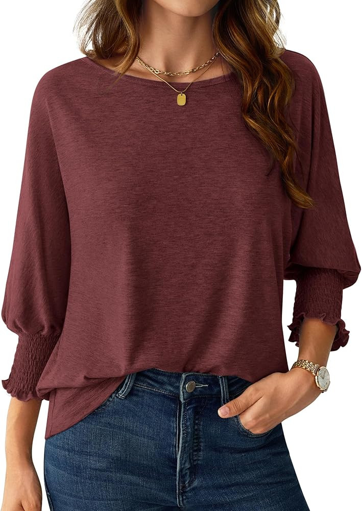 NORACORA Women's 3/4 Sleeve Tops Loose Fit Dressy Casual T Shirts for Women Basic Tees Blouses wi... | Amazon (US)