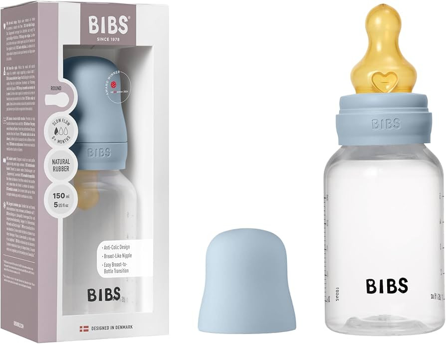 BIBS Baby Bottle 5 oz / 150 ml Natural Rubber Latex Nipple - Anti-Colic, BPA-Free, Round Nipple, ... | Amazon (US)