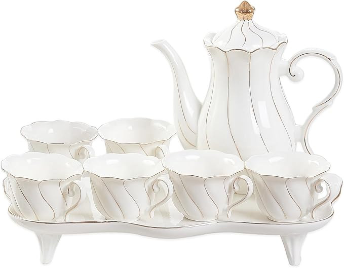 DUJUST 14 pcs Tea Set for 6 with Tea Tray & Spoons, Luxury British Style Tea/Coffee Cup Set with ... | Amazon (US)