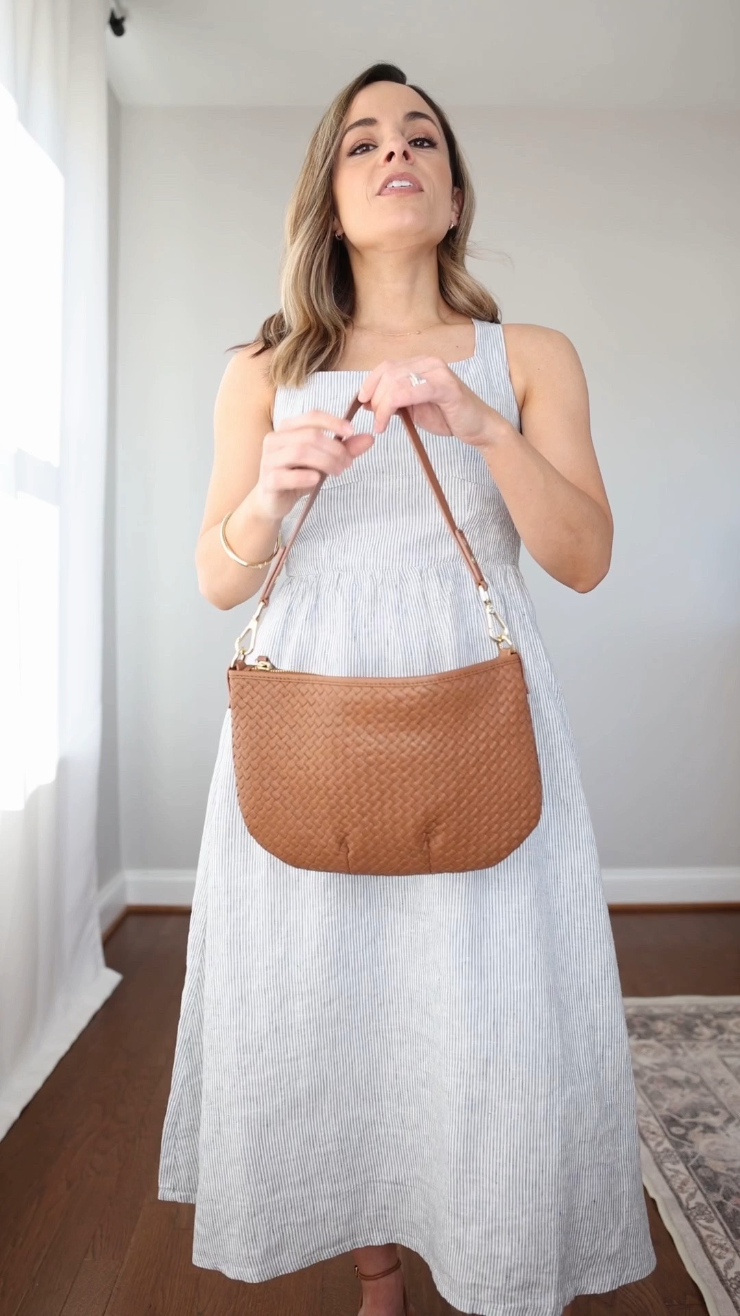 And this is the handwoven shoulder bag (that I mostly wear crossbody). I shortened the strap with a leather hole puncher. Will link that and share the tutorial next!

#LTKPetite