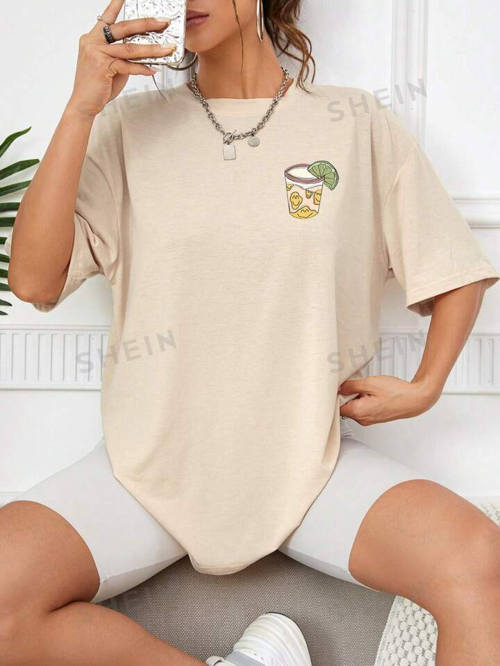 SHEIN EZwear Cartoon Graphic Drop Shoulder Tee | SHEIN