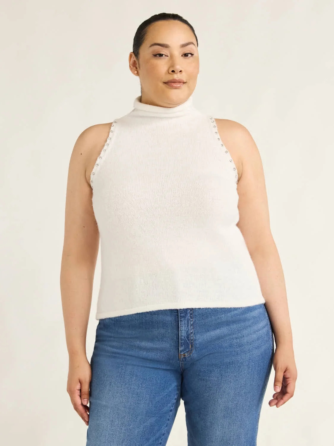 Scoop Women’s Sleeveless Rhinestone Mock Neck Sweater, Lightweight, Sizes XS-XXL | Walmart (US)