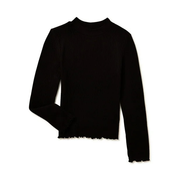 Wonder Nation Girls Ribbed Mock Neck Top with Long Sleeves, Sizes 4-18 & Plus - Walmart.com | Walmart (US)