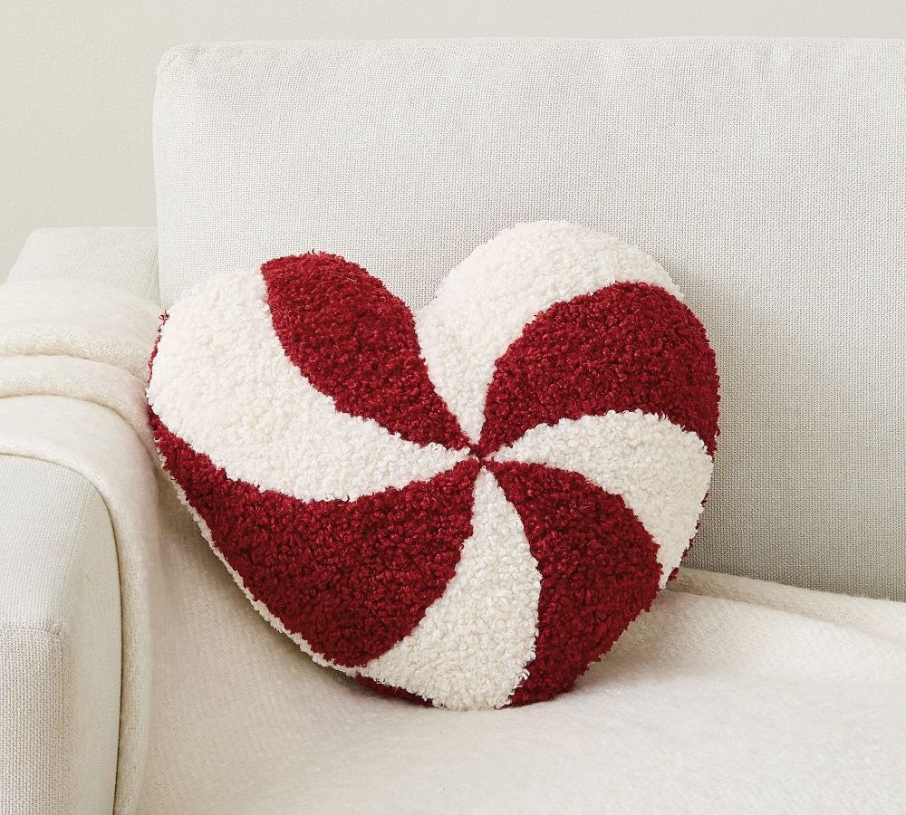 Peppermint Swirl Heart Shaped Pillow | Pottery Barn (US)