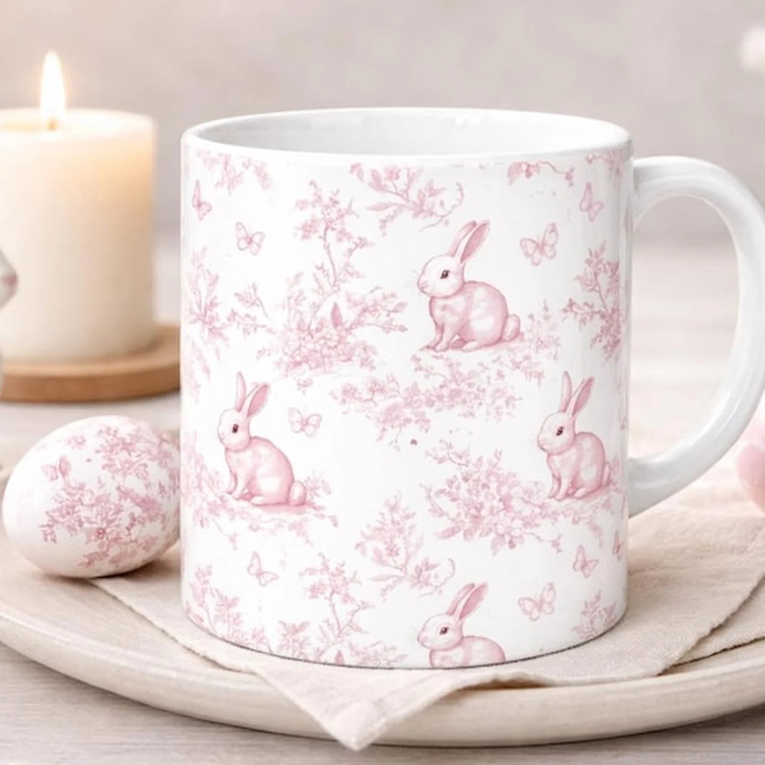Pink Bunny Toile Vintage Easter Mug Ceramic Coffee Cup | Walmart (US)