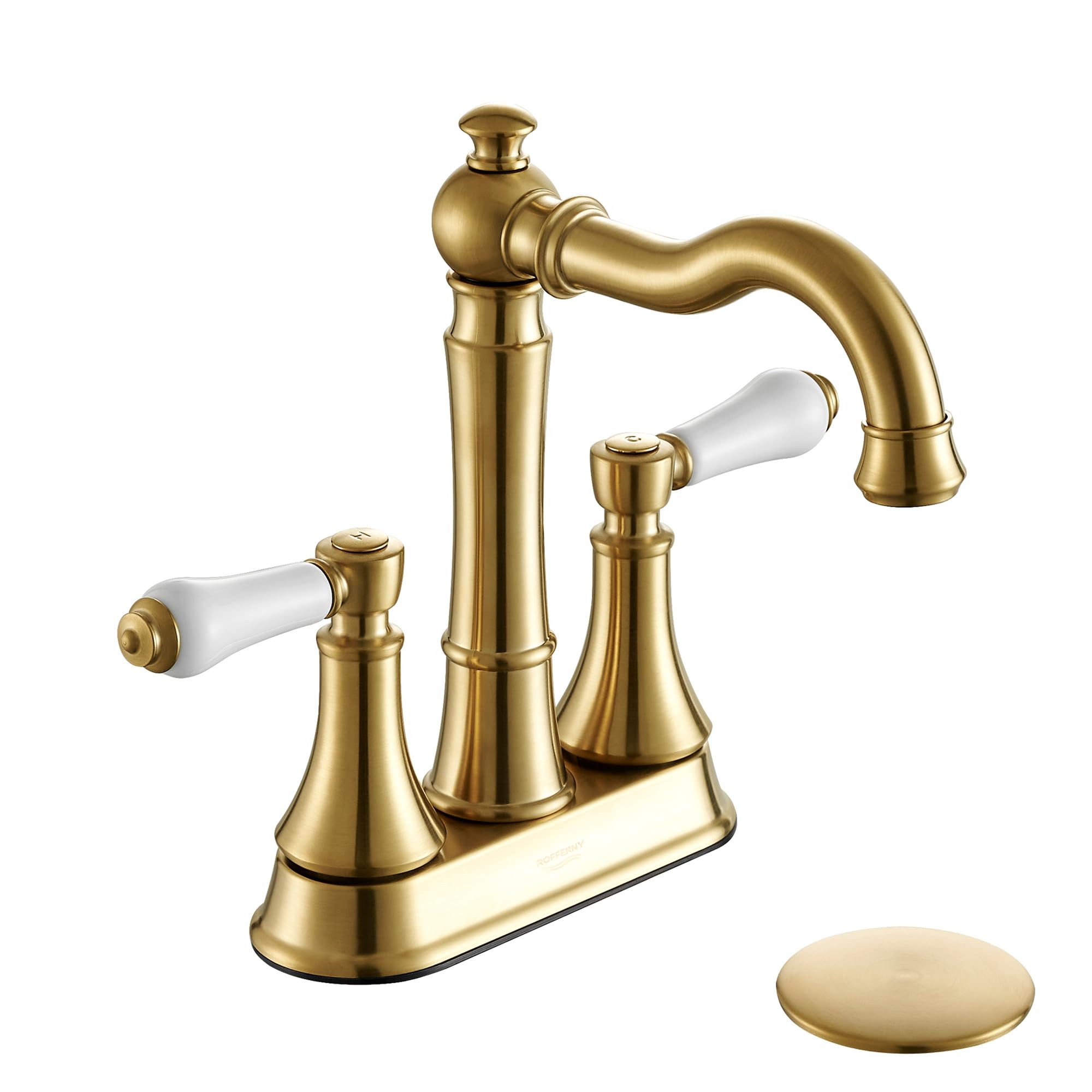 Porcelain 2-Handle Brushed Gold Bathroom Faucet 4 inch Centerset with Plastic Pop-up Drain, Class... | Amazon (US)