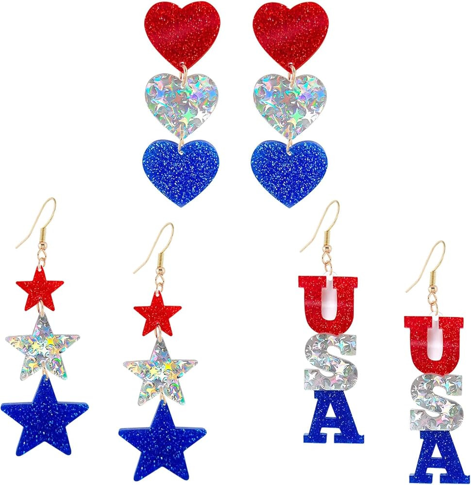 American Flag Earrings for Women 4th of July Earrings Patriotic Star Drop Dangle Earrings for Womens Lady Independence Day Gift | Amazon (US)