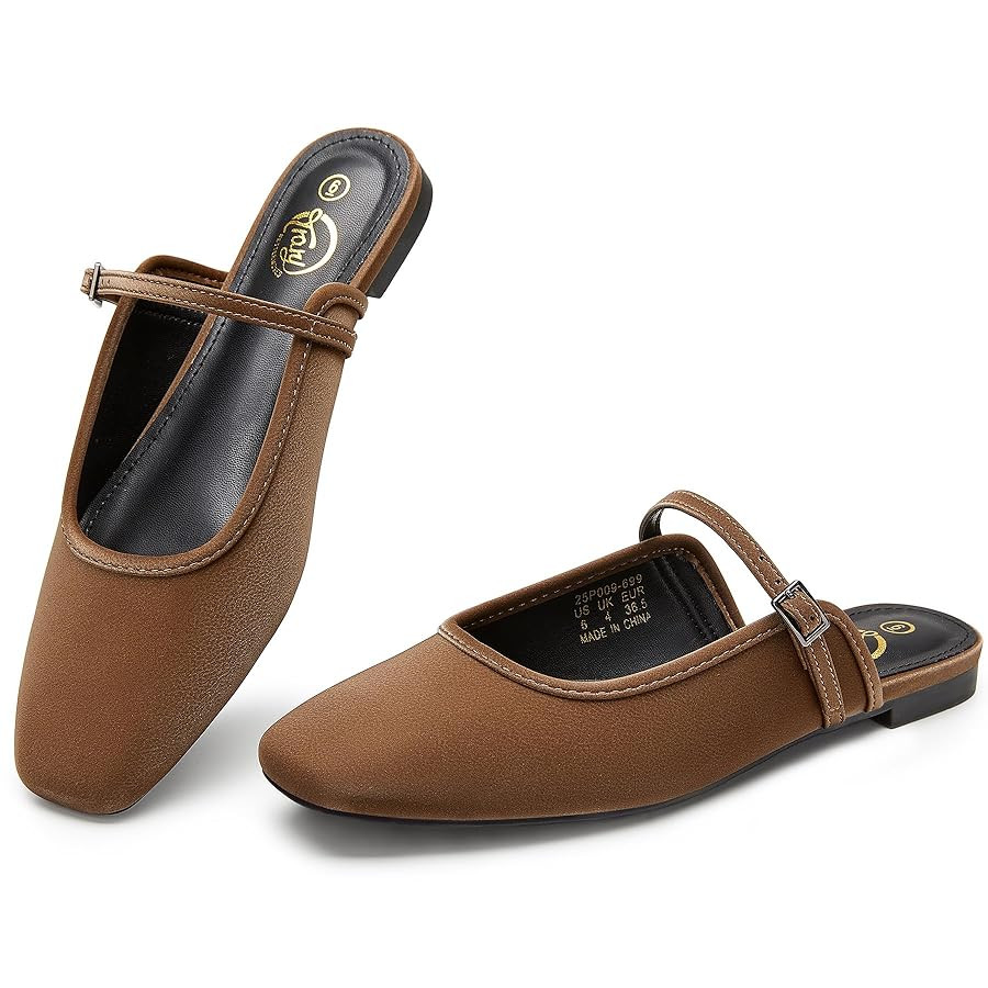 Trary Mules for Woman Mary Jane Flat Shoes Slip on Comfortable Backless Loafers Flats Square Toe ... | Amazon (US)