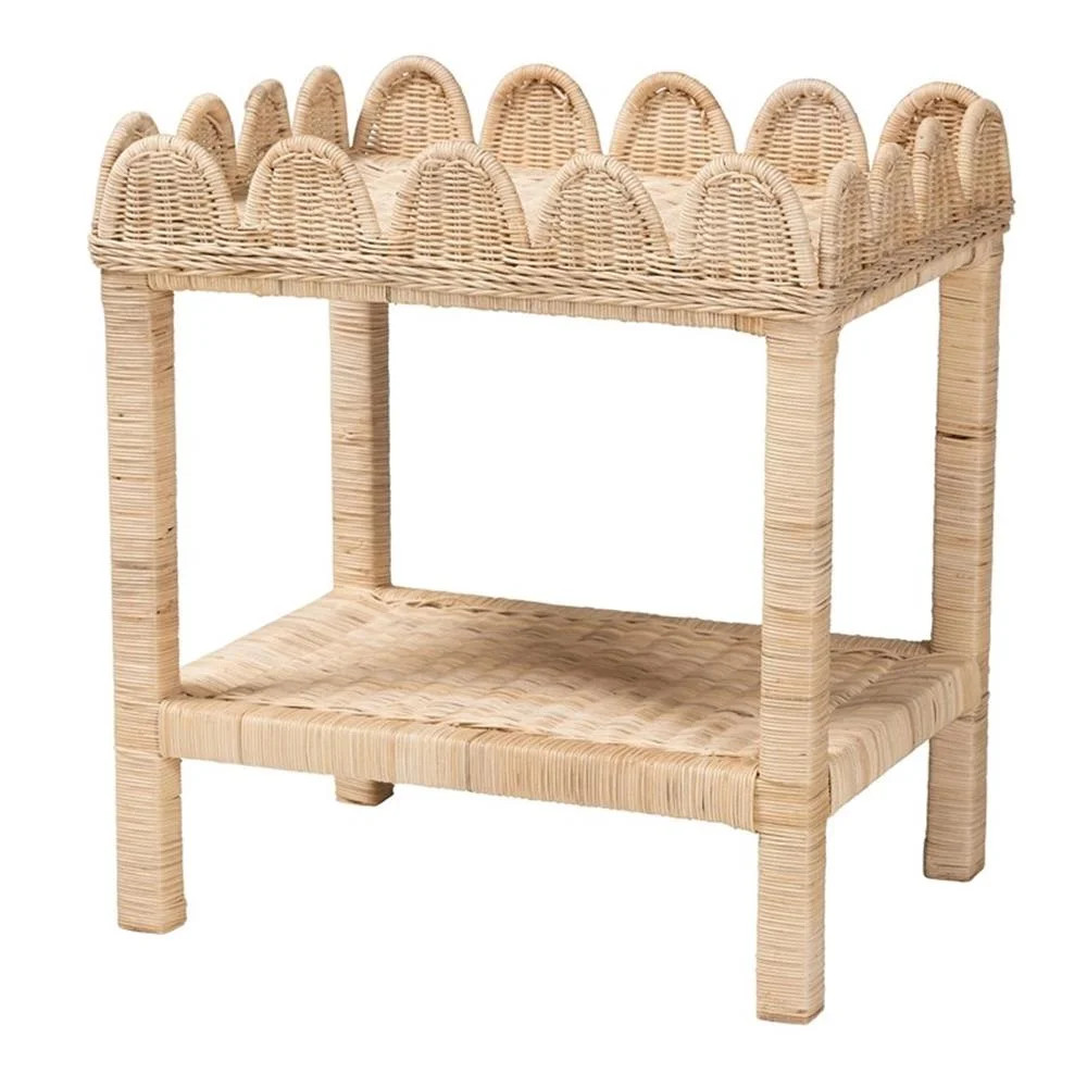 Pemberly Row Bohemian Scallop Natural Rattan and Mahogany Side Table | Walmart (US)
