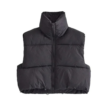 Lentta Womens Zip Up Stand Collar Sleeveless Padded Cropped Puffer Vest (Black-S) | Walmart (US)