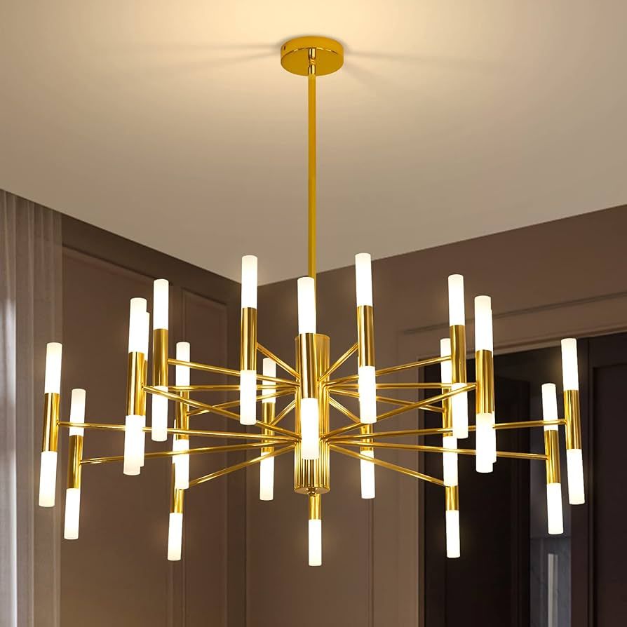 KELUOLY Modern Gold Chandelier, D34.6 Living Room Lighting Fixture 40-Light Candle Mid Century Ch... | Amazon (US)