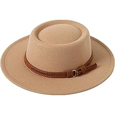 Lanzom Women Vintage Wide Brim Warm Wool Fedora Hat Belt Panama Hat Felt Jazz Hat Fit Size 6 8/7-... | Amazon (US)