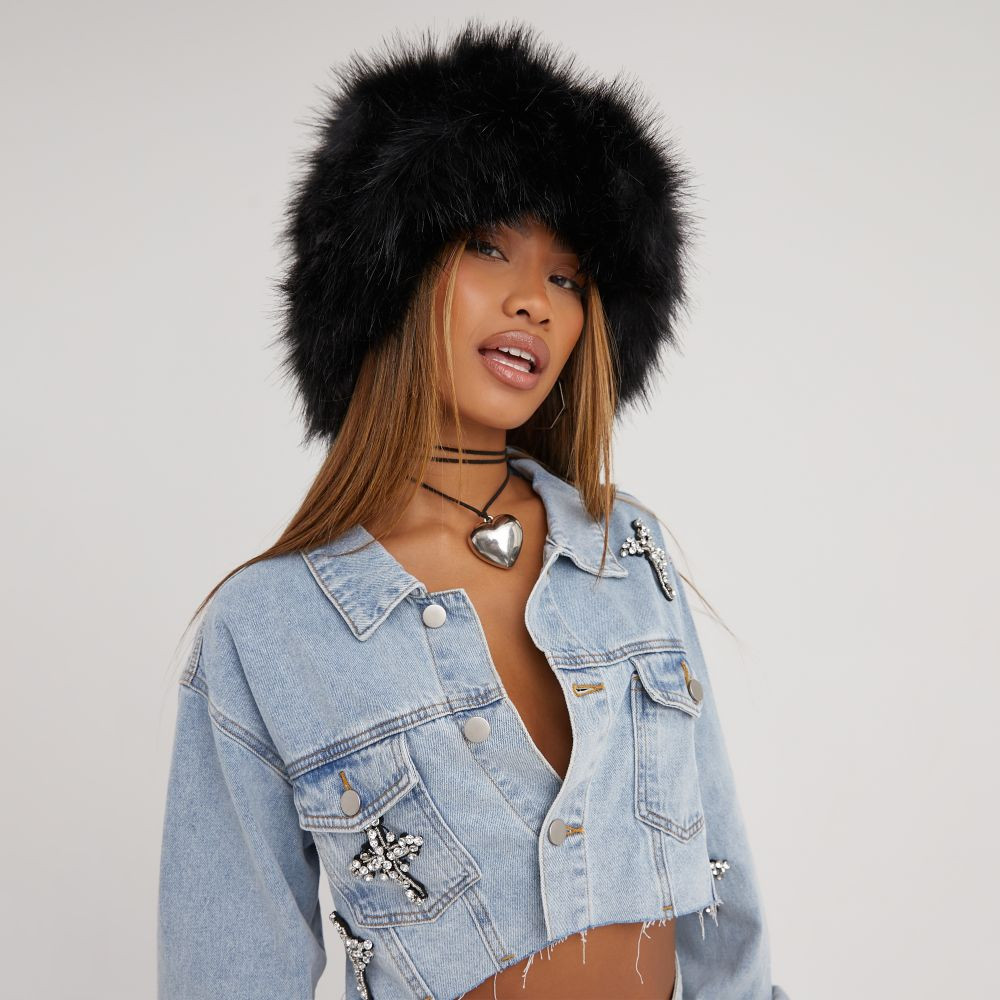 Oversized Hat In Black Faux Fur | EGO (UK)