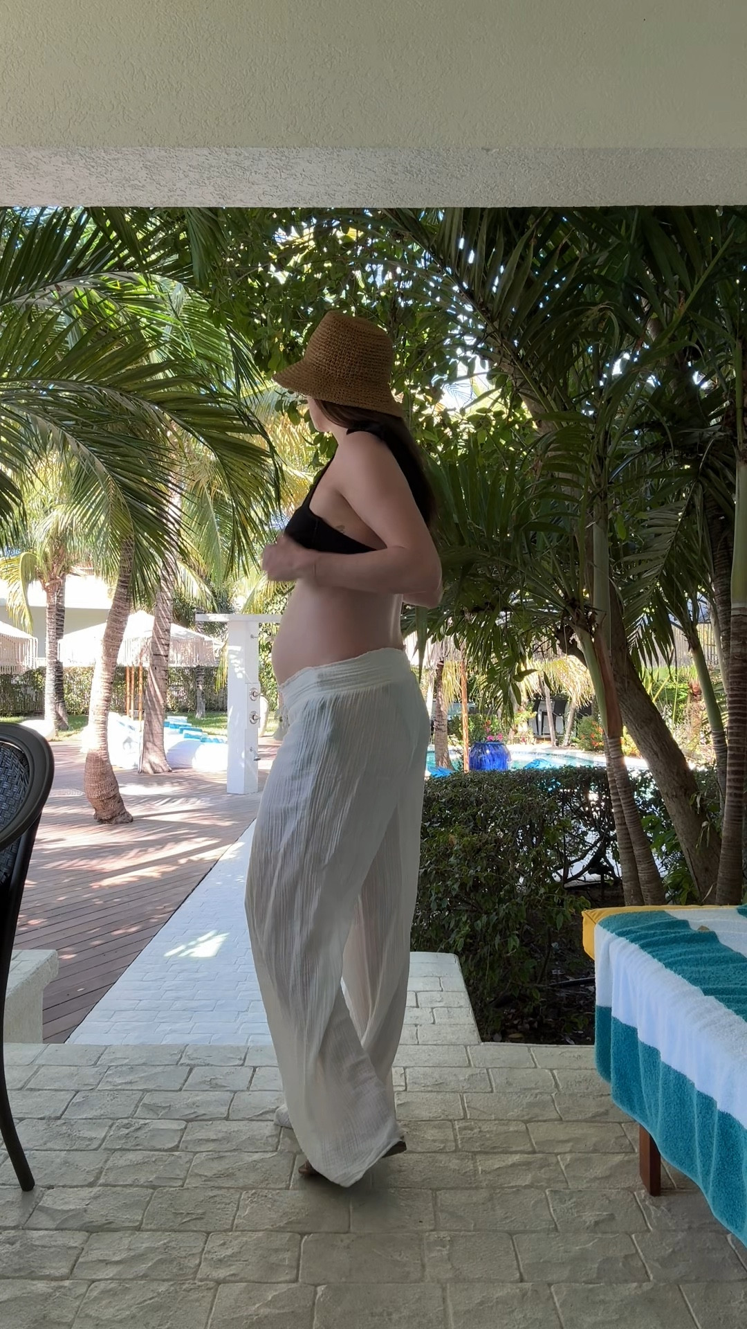 Maternity vacation outfit. Black bikini, white linen coverup pants, straw bucket hat

#LTKSwim #LTKBump #LTKTravel