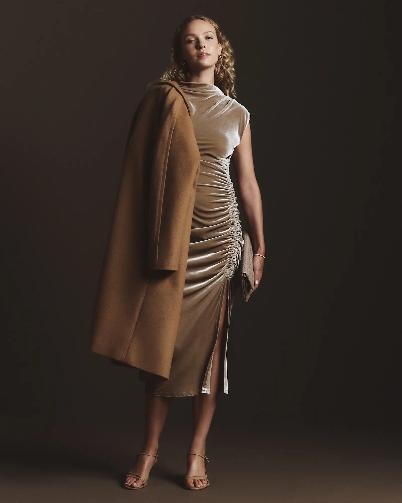 Stretch Silk Velvet Ruched Midi Dress | Quince