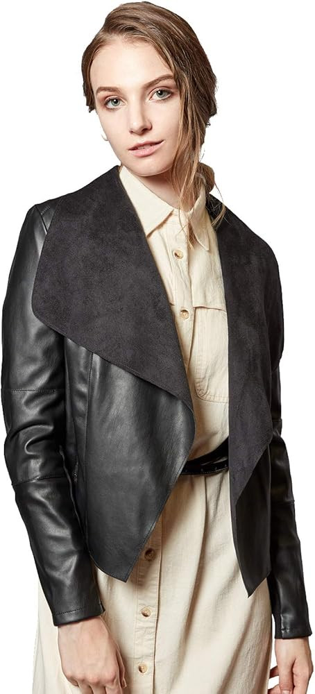 Escalier Women's Faux Leather Jackets Slim Open Front Lapel Blazer Jackets | Amazon (US)