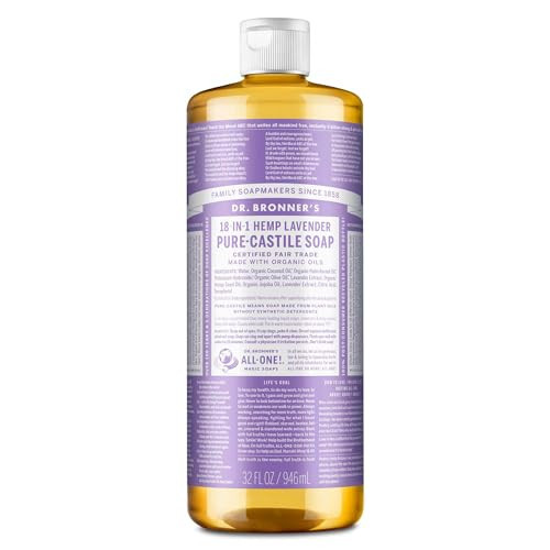 Dr. Bronner's Pure Castile Liquid Soap - Made with Regenerative Organic Certified Oils - 18-in-1 Uses for Face, Body, Hand, Hair- Gentle on Sensitive Skin - All Natural Body Wash- Lavender,32oz | Amazon (US)