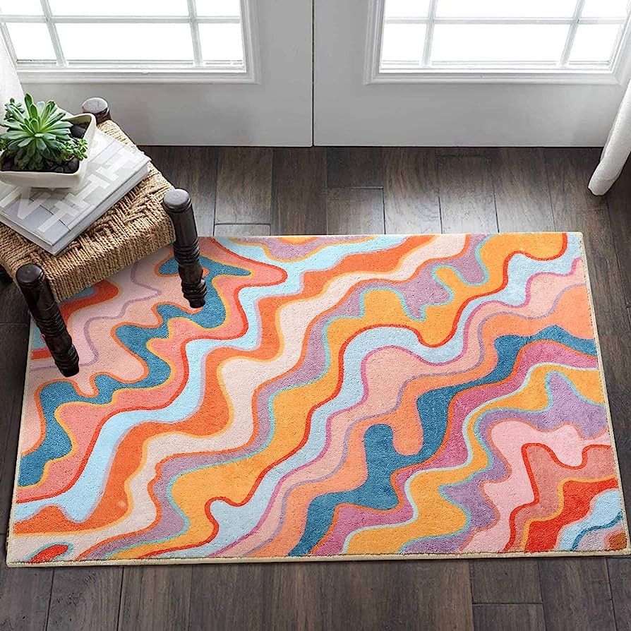 YoKii Vintage Abstract Area Rug 3x5 Faux Wool Hippie Aesthetic Colorful Striped Geometric Non-Sli... | Amazon (US)