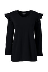 Women's Petite 3/4 Sleeve Ruffle Shoulder Top-Black,XL | Lands' End (US)