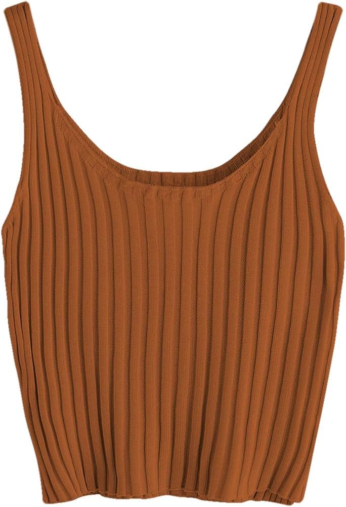 Women's Ribbed Knit Crop Tank Top Spaghetti Strap Camisole Vest Tops | Amazon (US)