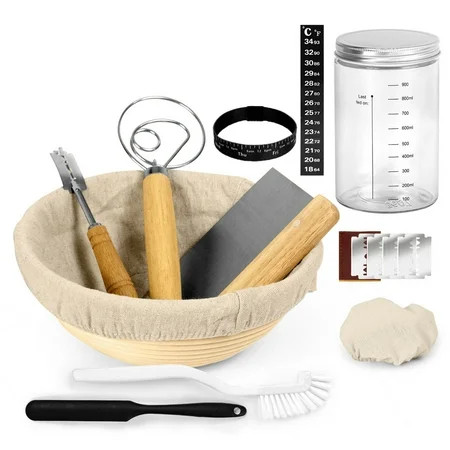 WYFCFF Instant Read Food Temperature Marking Tape Sourdough Starter Kit with Linen Liner Cover Temperature Marking Cleaning Brush Spatula Mixer Blades Glass Jar Bread Baking | Walmart (US)