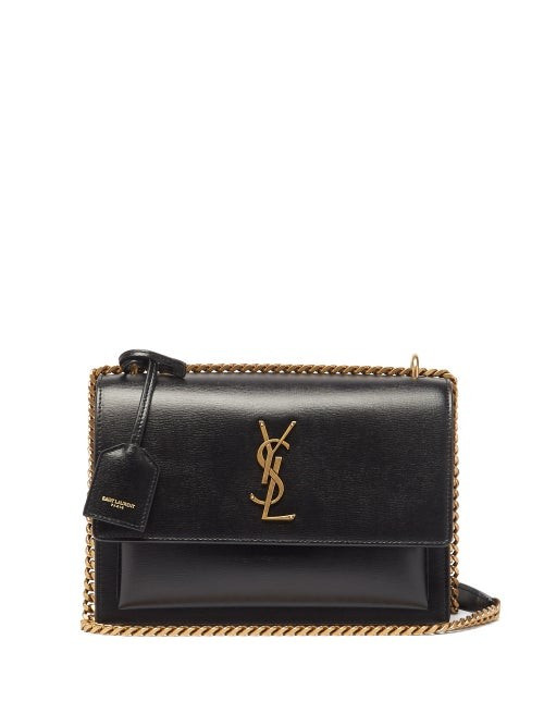Saint Laurent - Sunset Medium Ysl-plaque Leather Shoulder Bag - Womens - Black | Matches (US)