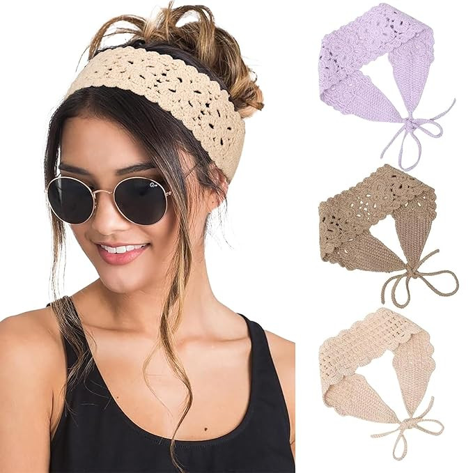 HAIMEIKANG Hippie Hair Bandanas Headbands for Women Boho Headband Knit Hair Bands Floral Head Wra... | Amazon (US)