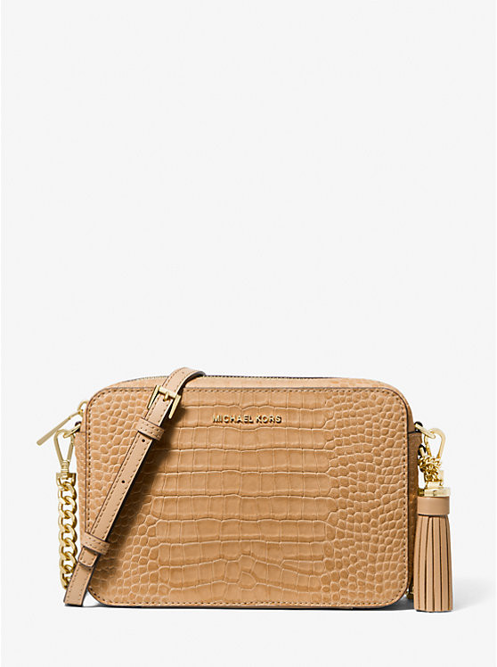 jet set medium crocodile embossed leather crossbody bag | Michael Kors US