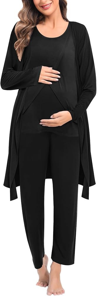 SWOMOG Maternity Nursing Robe Set 3 PCS Postpartum Breastfeeding Pajamas Hospital Pregnancy Pjs D... | Amazon (US)