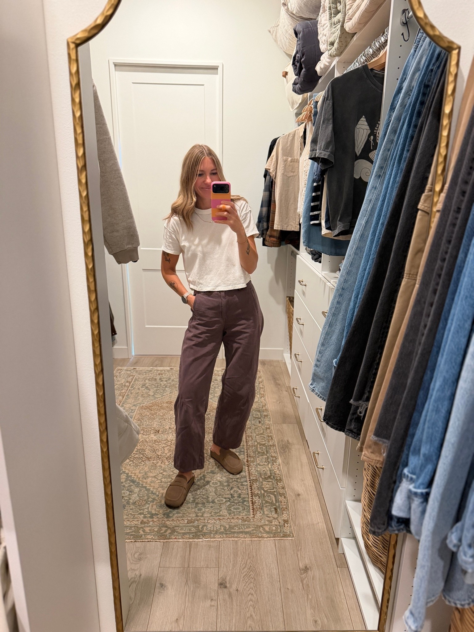 My favorite pants right now at target are on sale for $21! This is the burgundy color and I also have them in olive. I’ve been wearing these on repeat. ￼