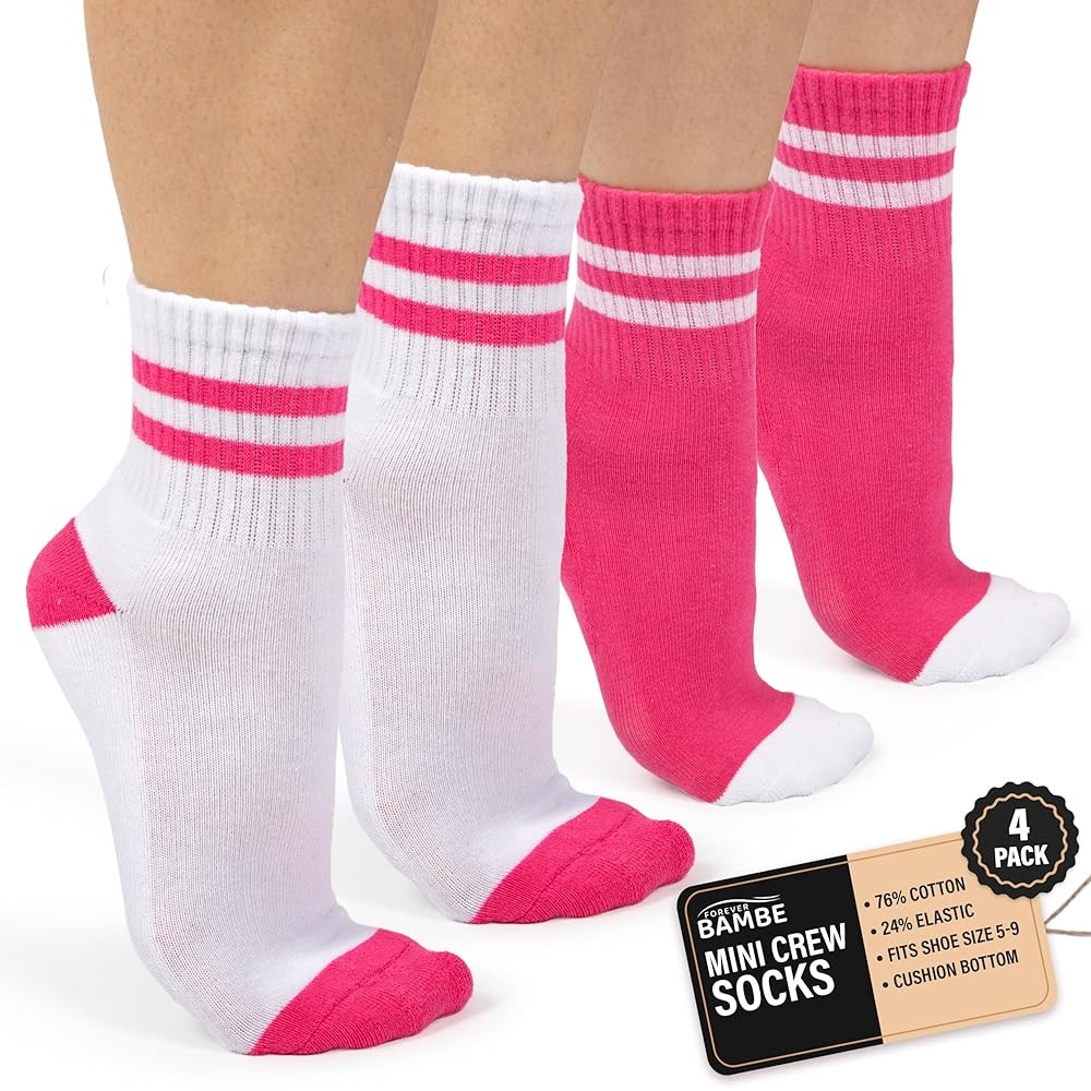 Mini Crew Socks for Women 4-Pack Cushioned Bottom Retro Striped Socks Athletic Ankle Socks Womens... | Amazon (US)