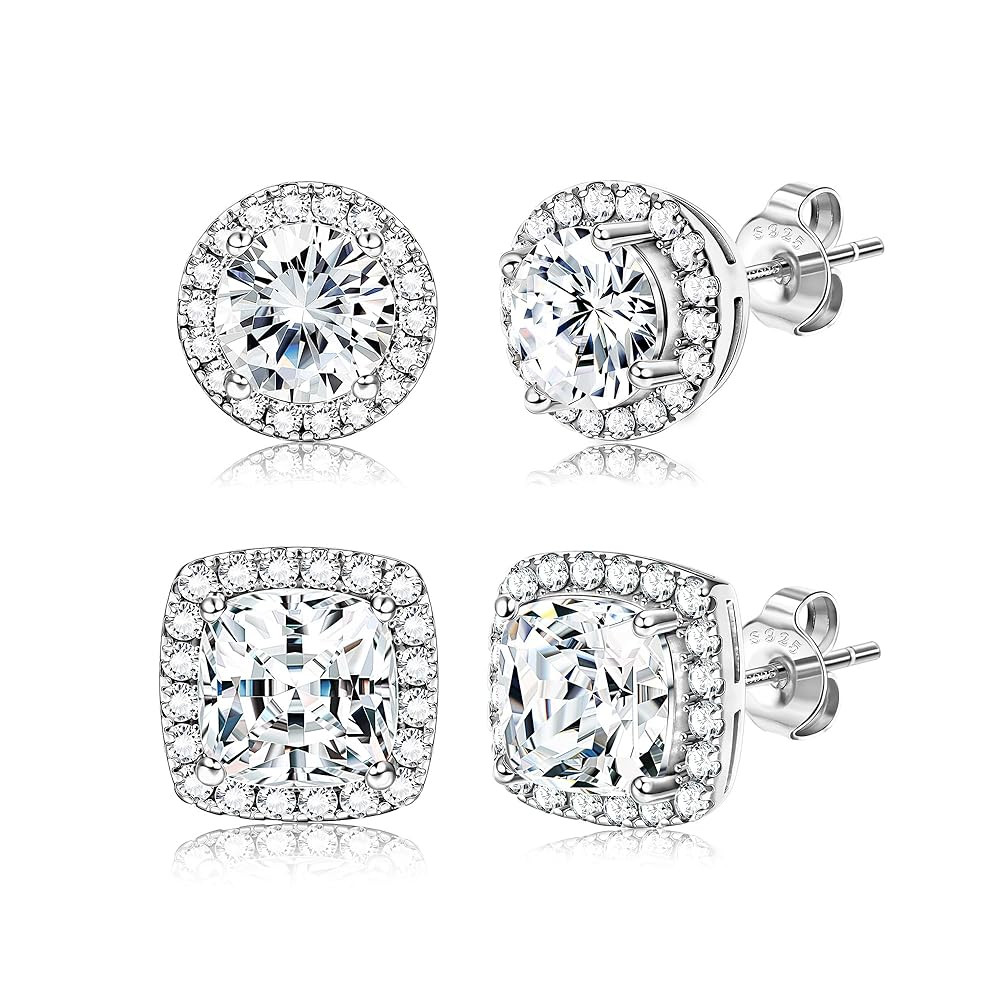 Hayoso 18K Gold Plated Halo Stud Earrings 925 Sterling Silver Cubic Zirconia Stud Earrings Round ... | Amazon (US)