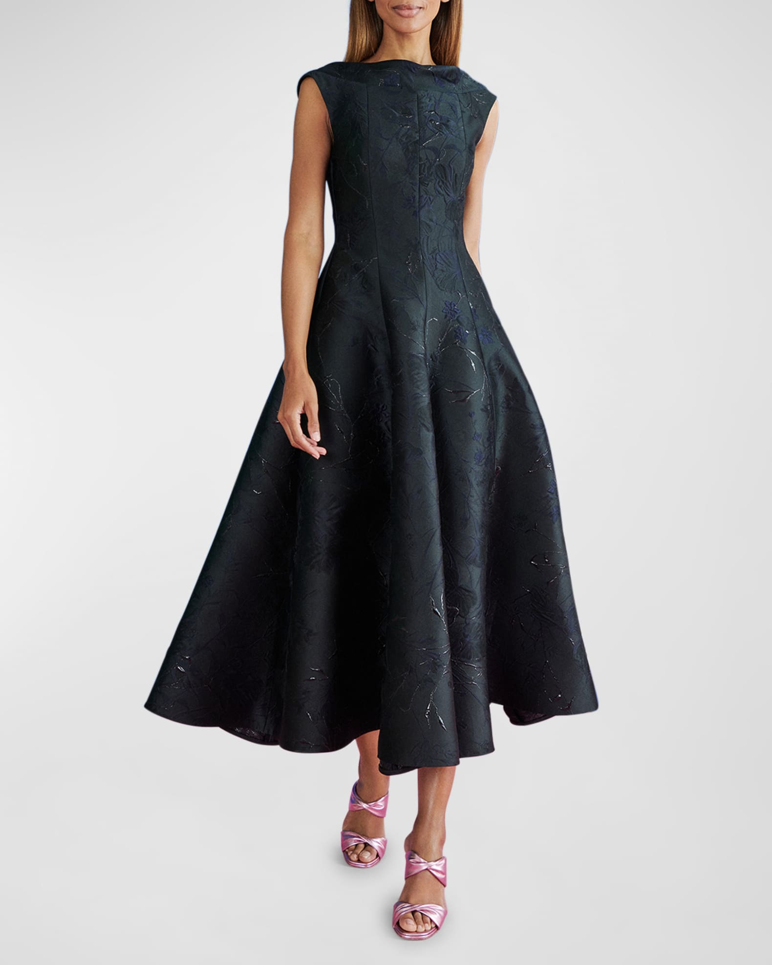 Twig And Bloom Jacquard Sleeveless Midi Dress | Neiman Marcus