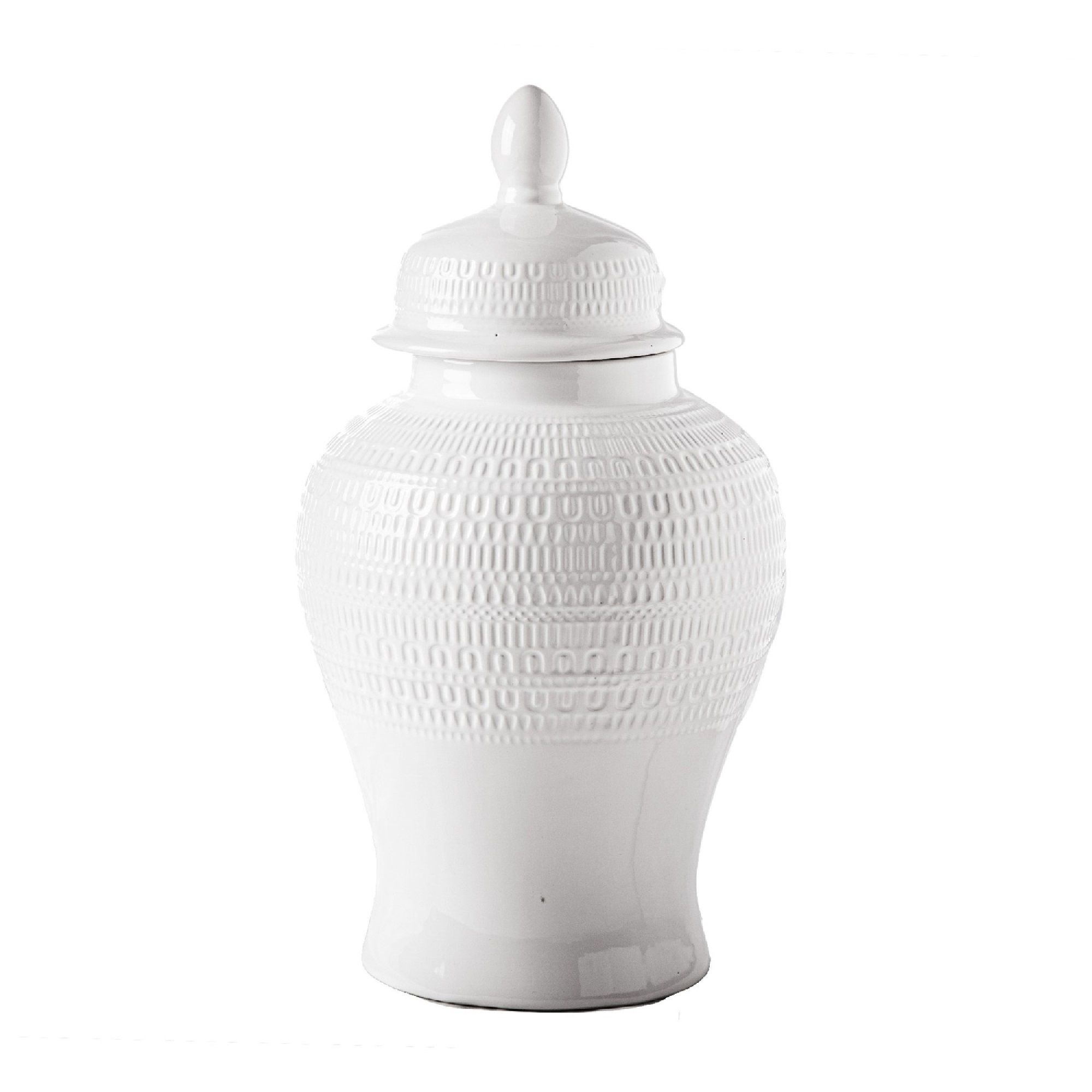 Ida 18 Inch Round Ceramic Ginger Jar with Tribal Pattern, White | Walmart (US)