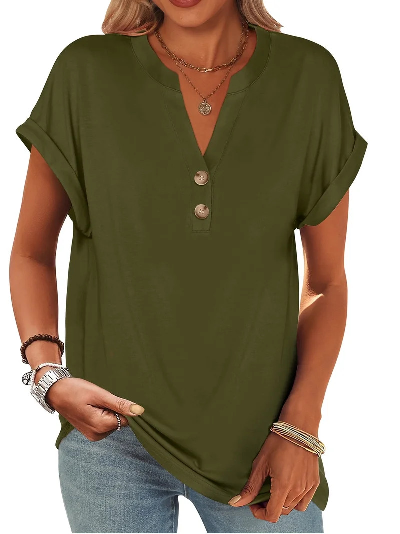 ANRABESS Womens Short Sleeve Henley Tops V Neck Dressy Casual Blouses Summer Trendy Tee Shirts 20... | Walmart (US)