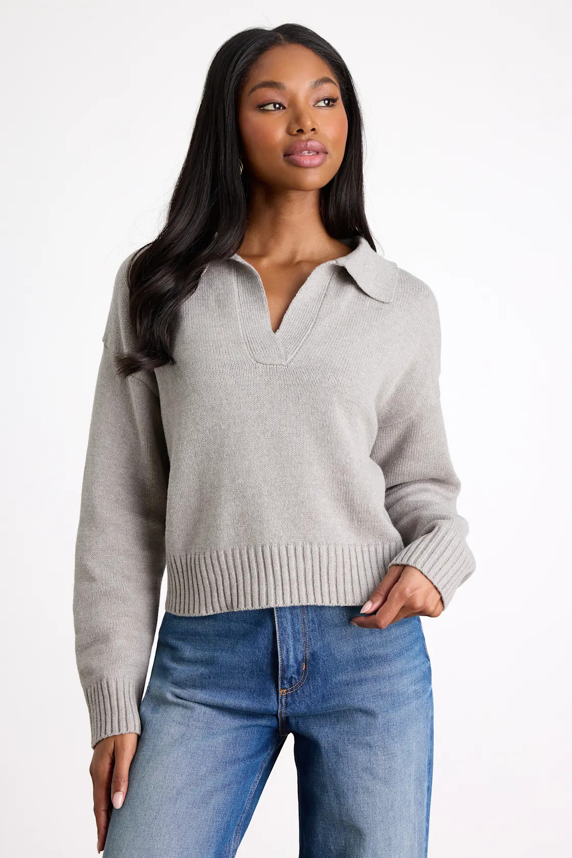 Cozy Forecast Heather Grey Collared Pullover Sweater | Lulus