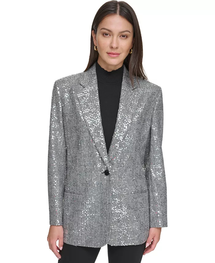 Women's Sequined Notched-Lapel Blazer | Macy's