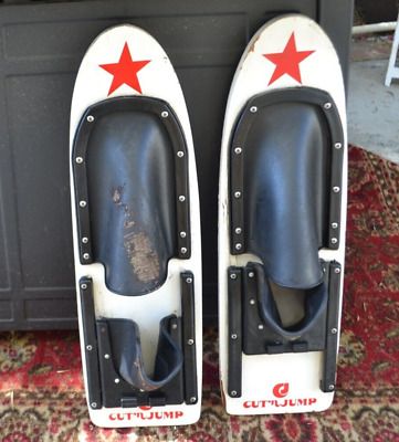 Pair of Vintage Cut n Jump Water Skis Wooden 21” Red and White Man Cave | eBay US