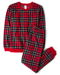 Adult Matching Family Tartan Plaid Microfleece Pajamas - red | The Children's Place