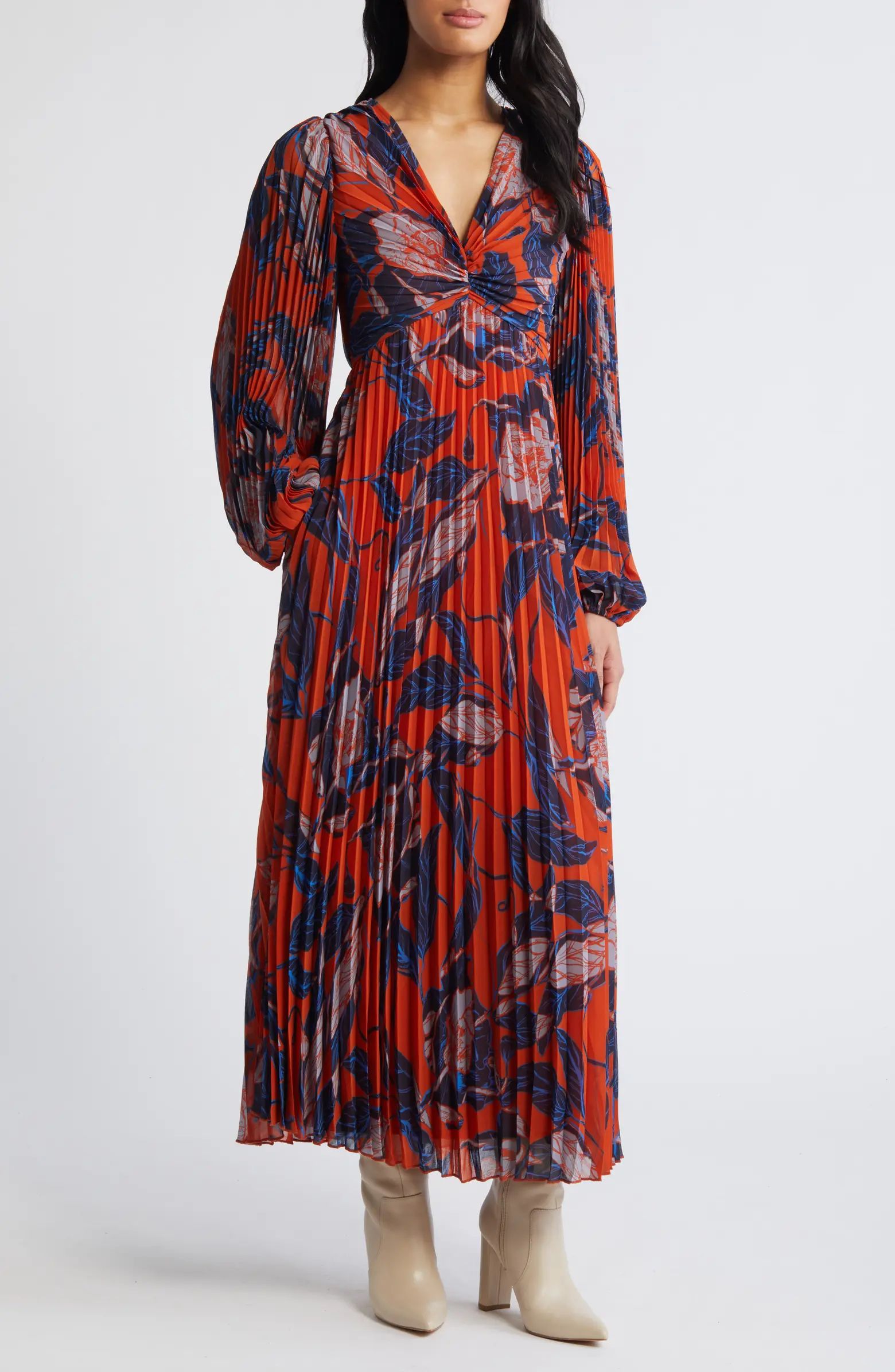 Chelsea28 Floral Print Pleated Long Sleeve Dress | Nordstrom | Nordstrom