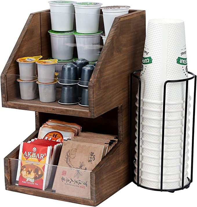 Amazon.com: Halcent Coffee Condiment Organizer Tea Bag Holder, Wood Coffee Pod Holder Tea Bag Org... | Amazon (US)
