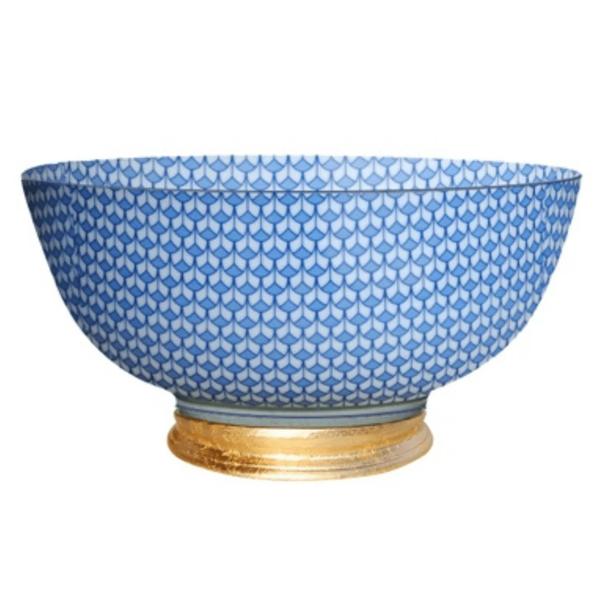 14" Porcelain Blue & White Bowl With Gold Leaf Base | The Well Appointed House, LLC